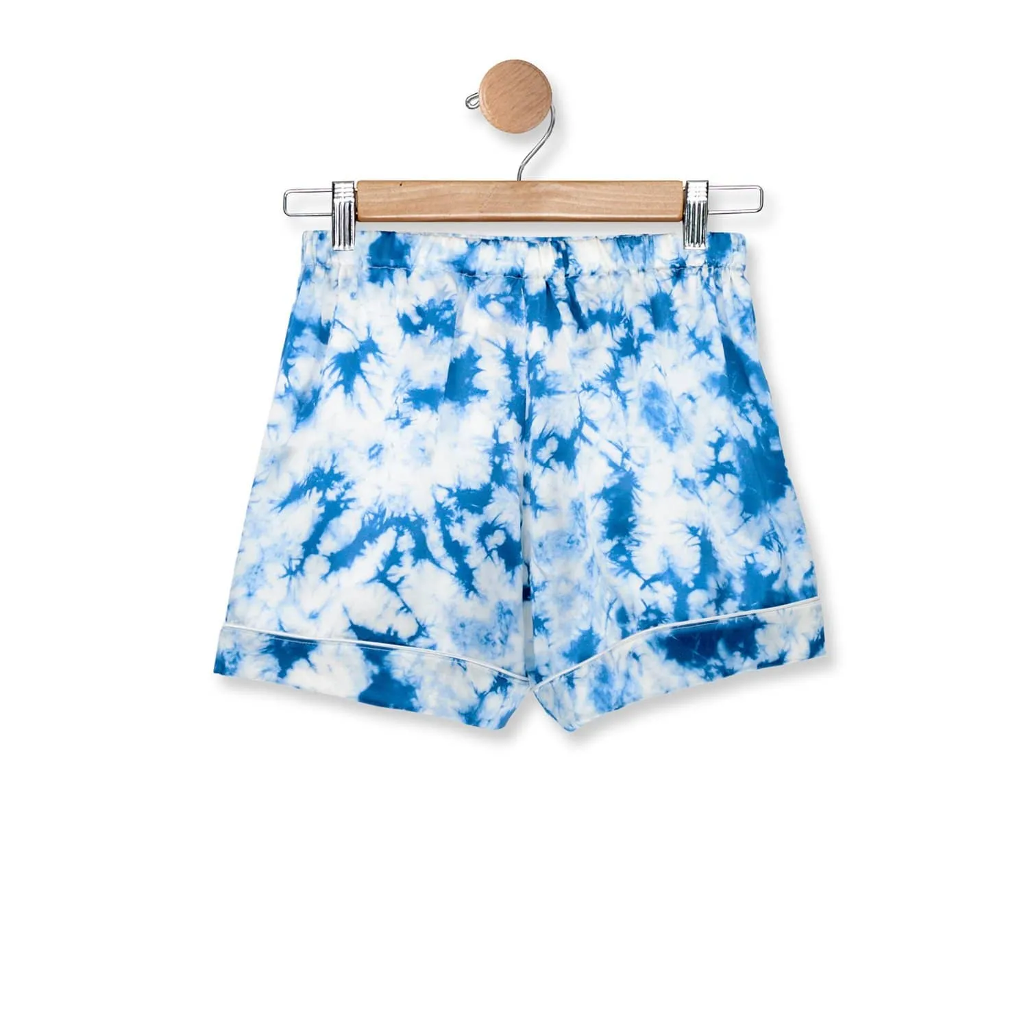 Nina Silk Pajama Short Set - Dusty Blue Tie Dye