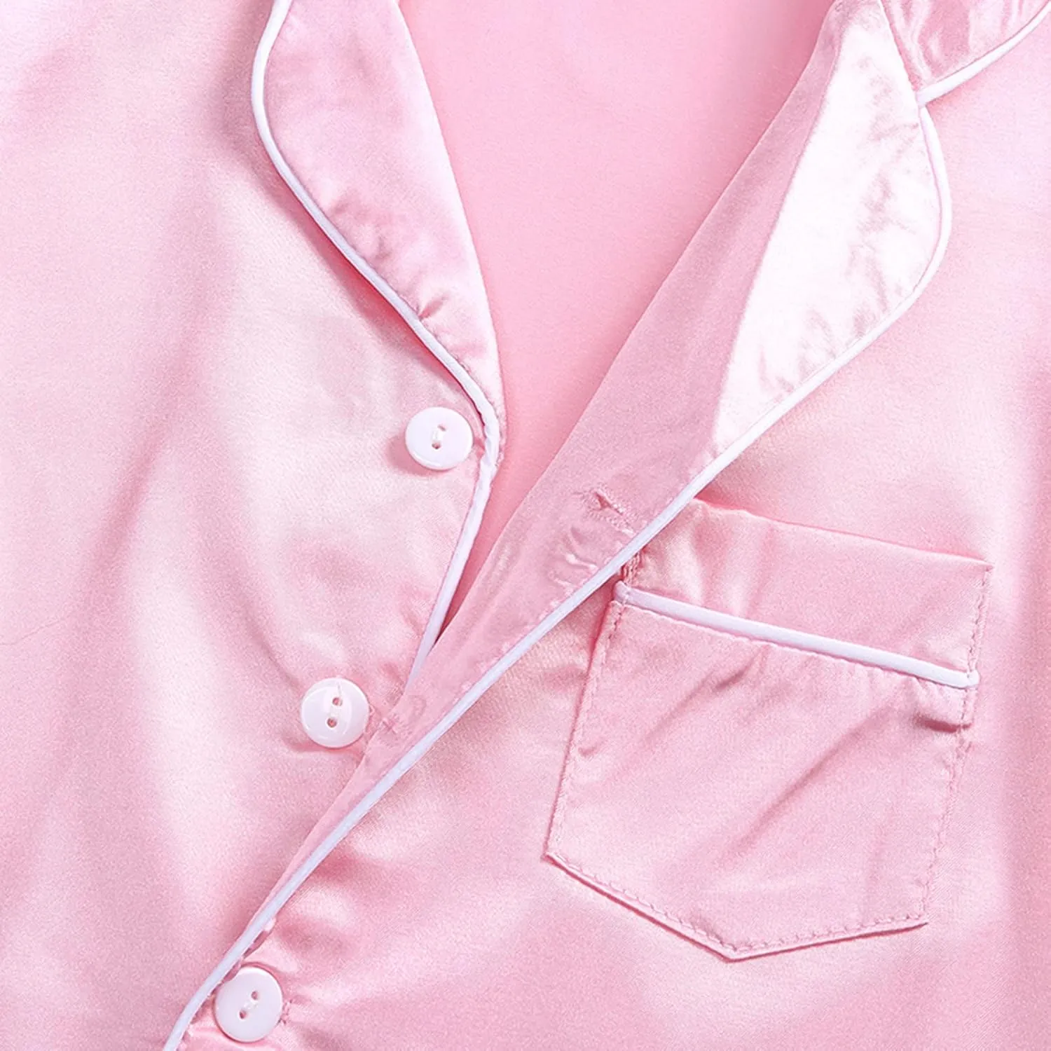 nisex Satin Silk ajamas Set oys irls j's Short Sleeve 2Pcs leepwear Long Pants Button Down ids ightwear