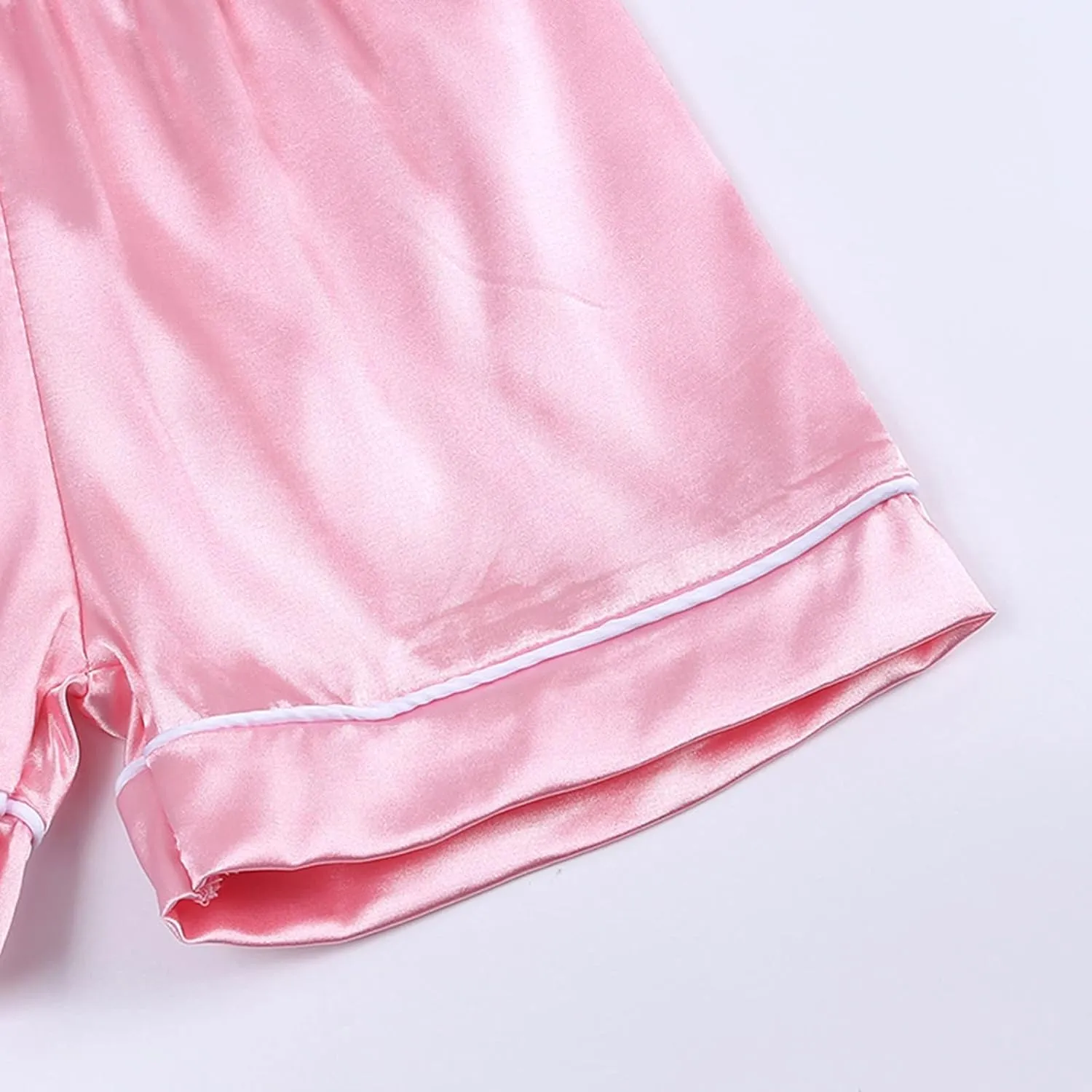nisex Satin Silk ajamas Set oys irls j's Short Sleeve 2Pcs leepwear Long Pants Button Down ids ightwear