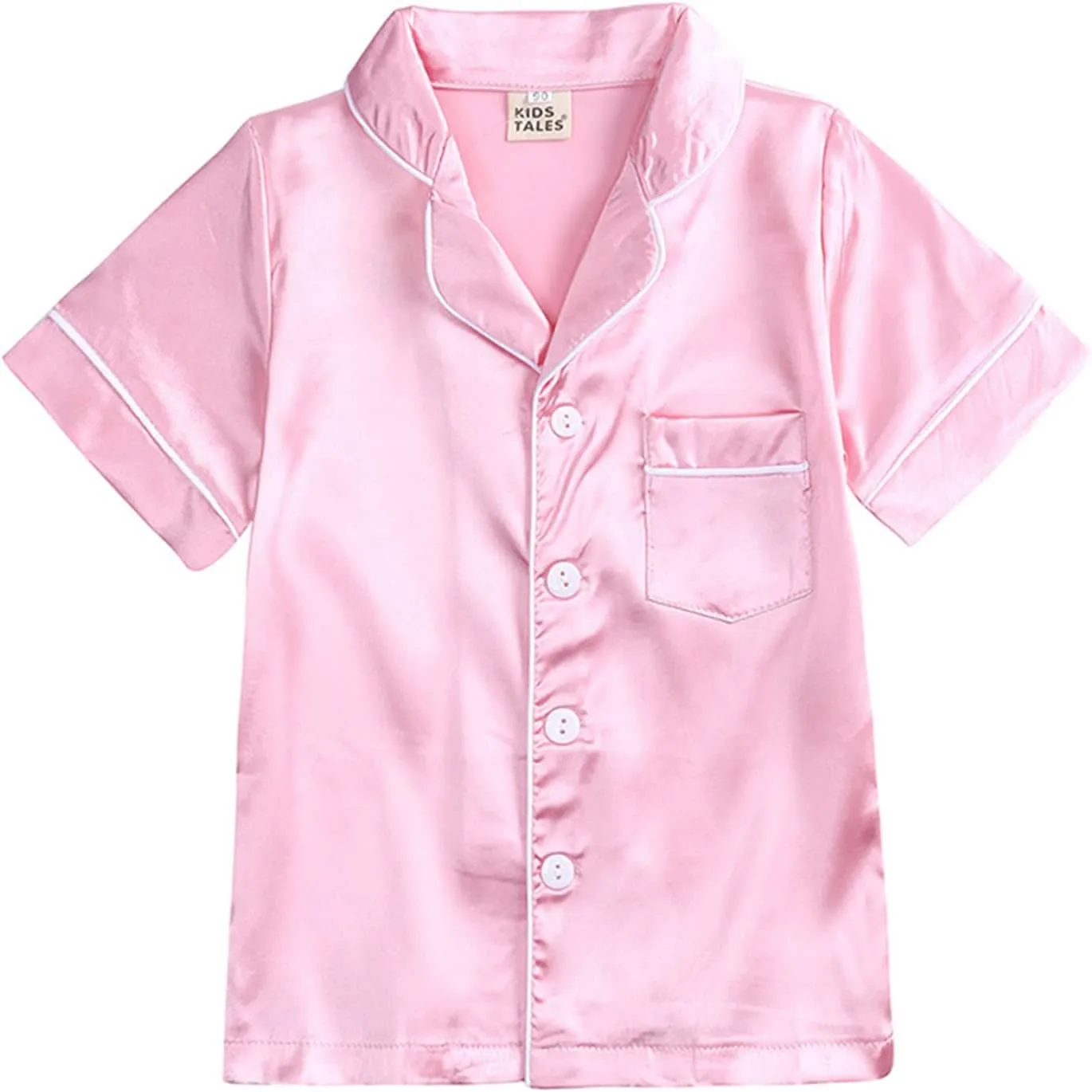 nisex Satin Silk ajamas Set oys irls j's Short Sleeve 2Pcs leepwear Long Pants Button Down ids ightwear