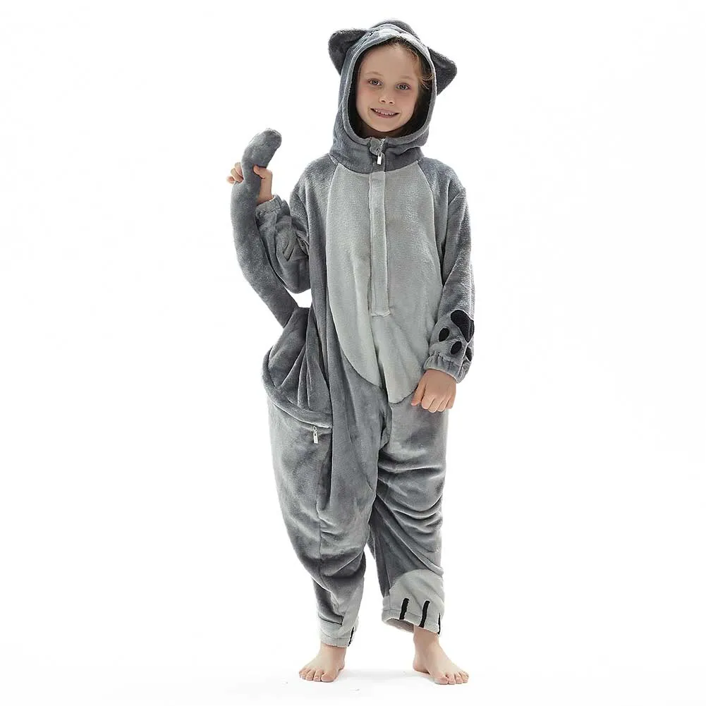 OLAOLA Kids Cat Animal Onesie Plush Soft Flannel Warm Home Pajamas One-Piece Sleepwear