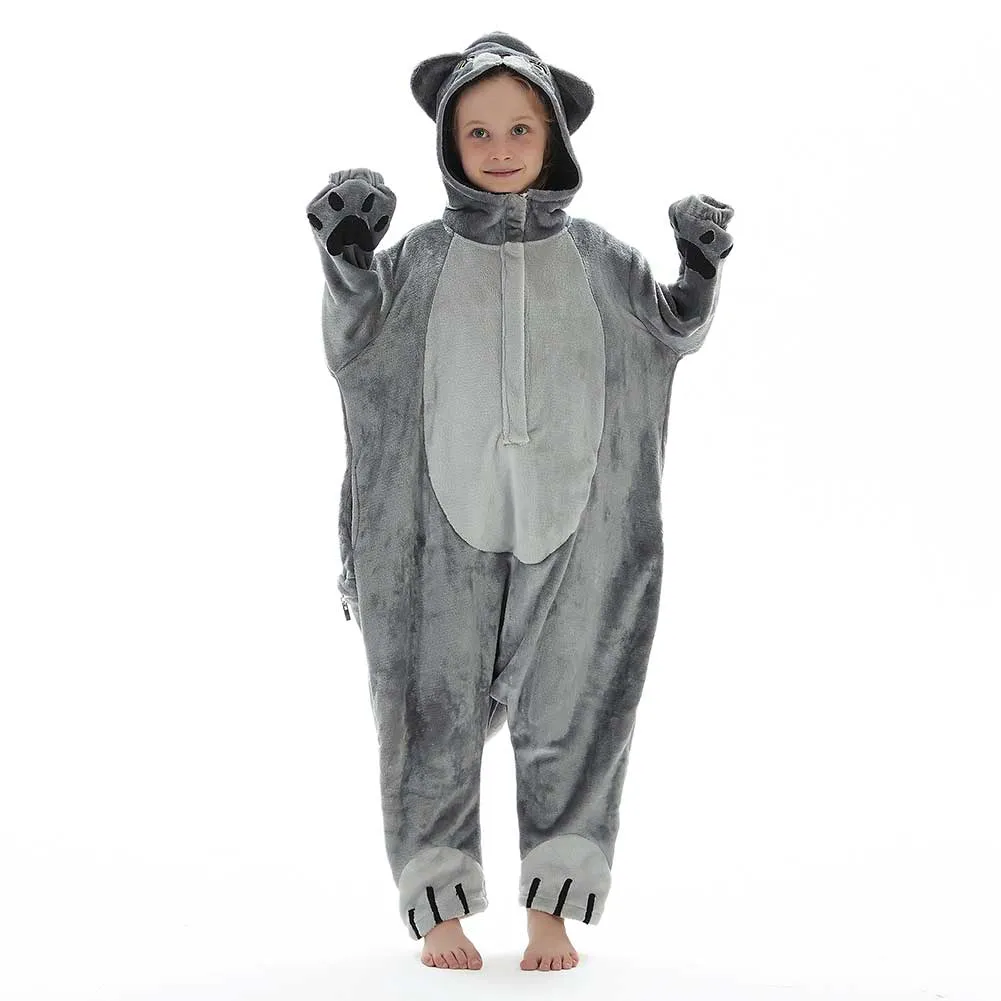 OLAOLA Kids Cat Animal Onesie Plush Soft Flannel Warm Home Pajamas One-Piece Sleepwear