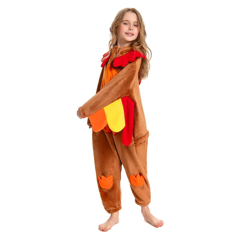 OLAOLA Kids Turkey Animal Onesie Plush Soft Flannel Warm Home Pajamas One-Piece Sleepwear