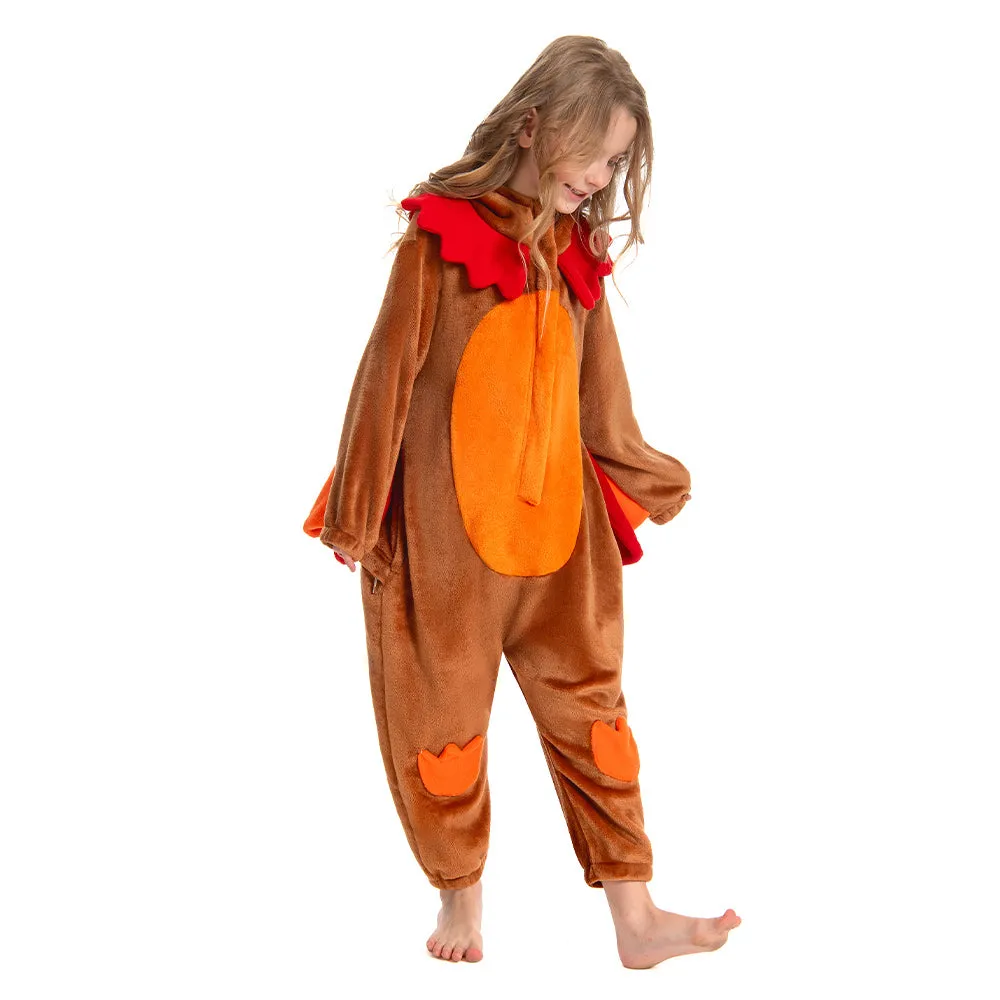 OLAOLA Kids Turkey Animal Onesie Plush Soft Flannel Warm Home Pajamas One-Piece Sleepwear