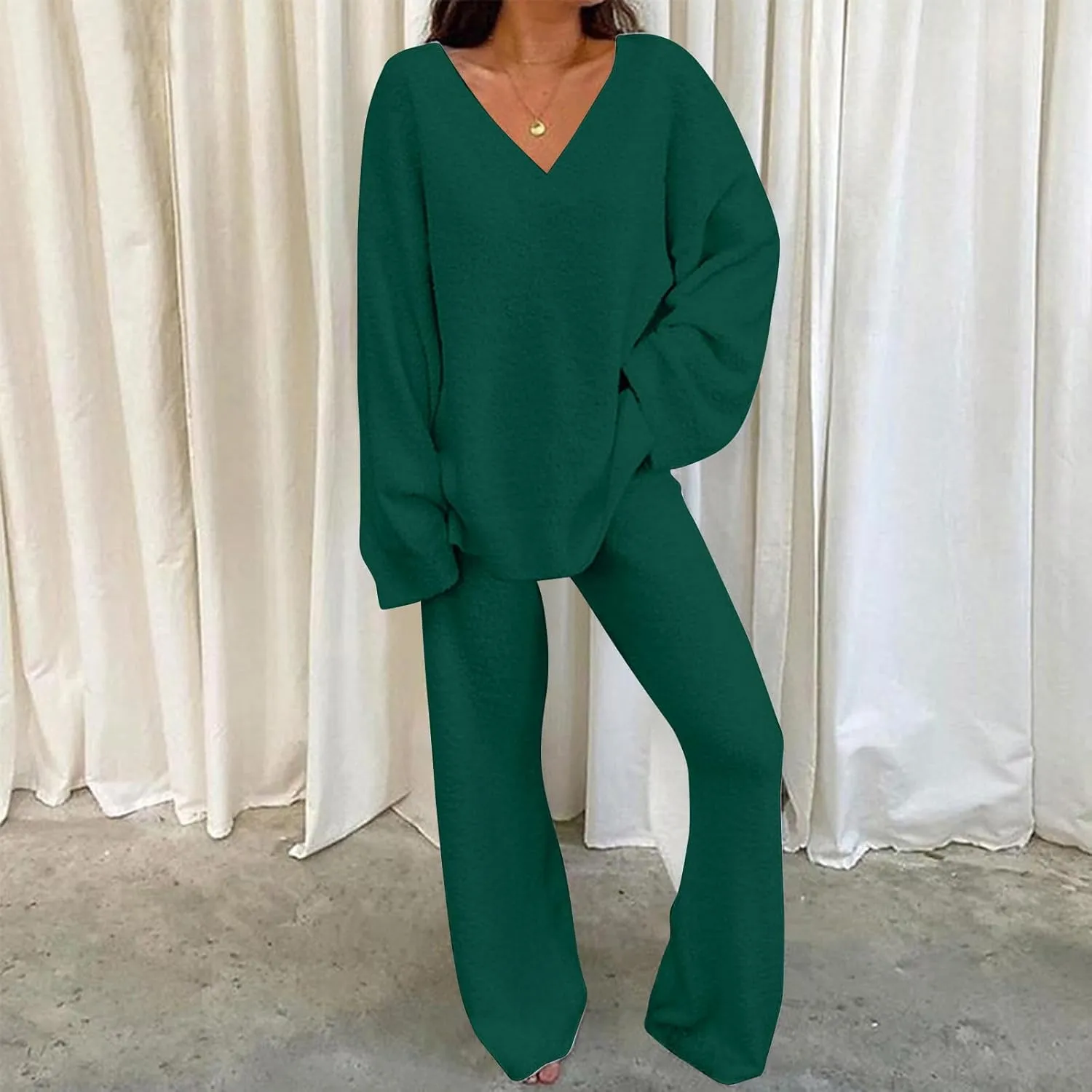 Outfits for Women 2 Piece Sets Lounge Sets Long Pants and V Neck Loose Pullover Soft Matching Loungewear Tracksuits