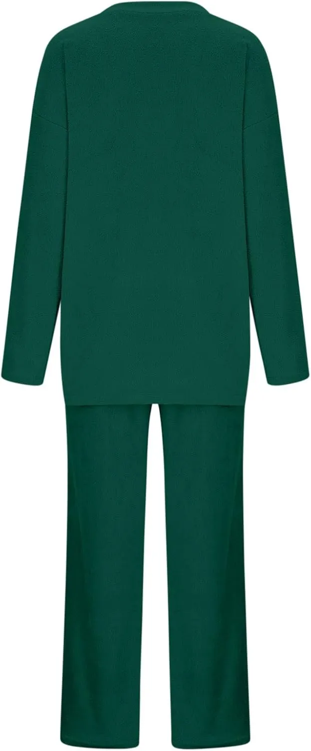 Outfits for Women 2 Piece Sets Lounge Sets Long Pants and V Neck Loose Pullover Soft Matching Loungewear Tracksuits