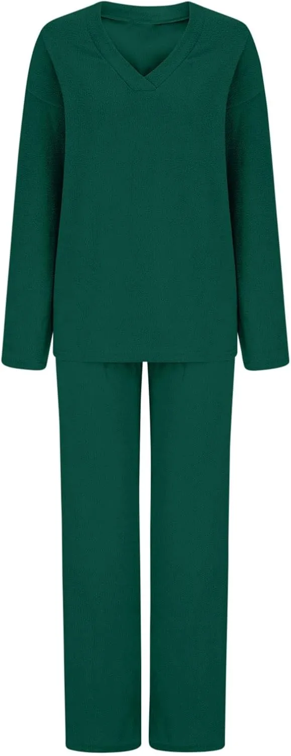 Outfits for Women 2 Piece Sets Lounge Sets Long Pants and V Neck Loose Pullover Soft Matching Loungewear Tracksuits