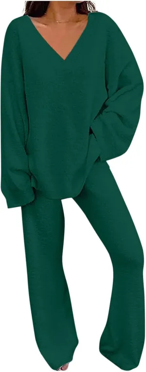 Outfits for Women 2 Piece Sets Lounge Sets Long Pants and V Neck Loose Pullover Soft Matching Loungewear Tracksuits