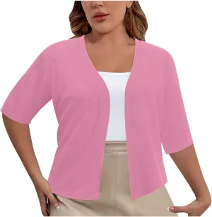 Oversized Cardigans for Women Plus Size Short Sleeve Kimonos Boho Solid Color Fall Summer Open Front Outwear