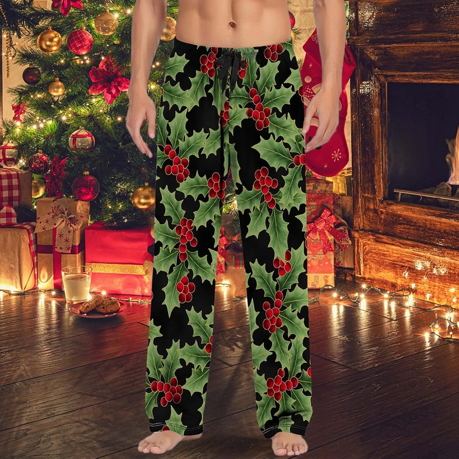 Pajama Pants for Men Men's Spring Summer Autumn and Winter Classic Fashion Leggings Plaid Waistband Sleep Pajama
