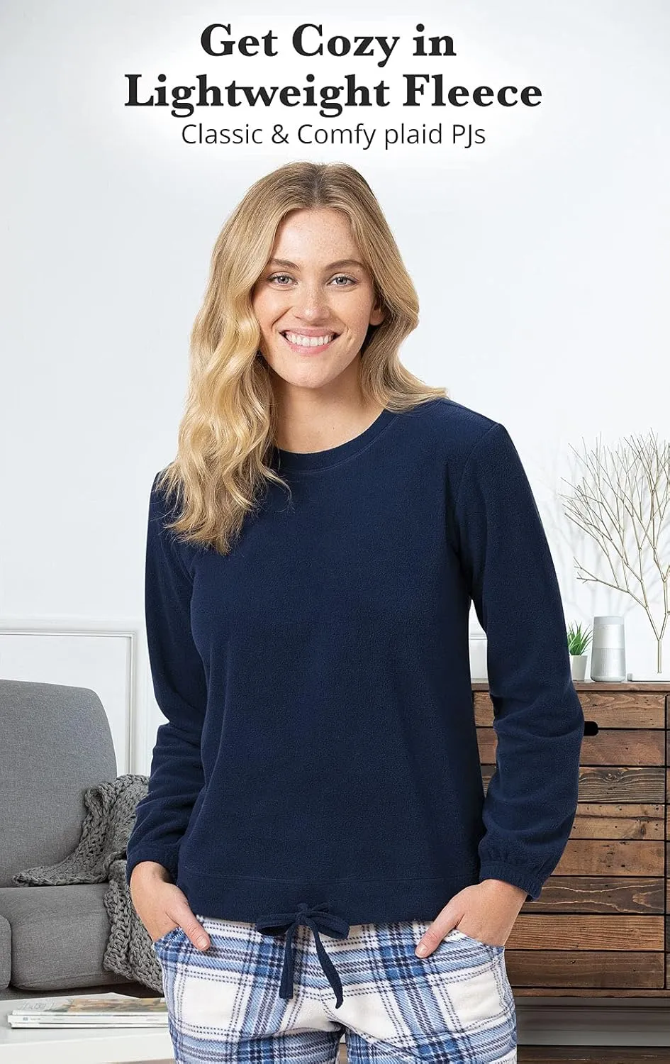 PajamaGram Fleece Womens Pajamas - Winter Pajamas For Women Set Long Sleeve,Cuffed Pajama Pants, Jogger Pajama Set for Women