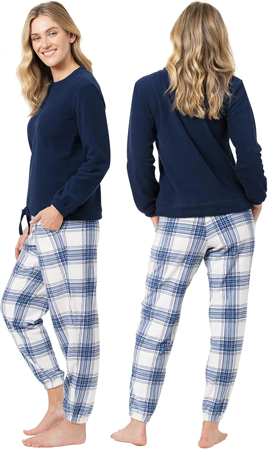 PajamaGram Fleece Womens Pajamas - Winter Pajamas For Women Set Long Sleeve,Cuffed Pajama Pants, Jogger Pajama Set for Women