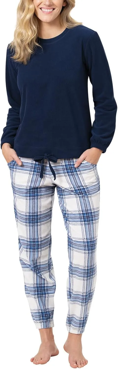 PajamaGram Fleece Womens Pajamas - Winter Pajamas For Women Set Long Sleeve,Cuffed Pajama Pants, Jogger Pajama Set for Women