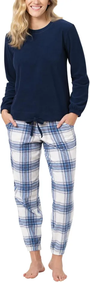 PajamaGram Fleece Womens Pajamas - Winter Pajamas For Women Set Long Sleeve,Cuffed Pajama Pants, Jogger Pajama Set for Women
