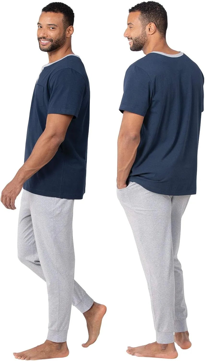 PajamaGram Mens Lightweight Jogger Pants Pajama Set - 100% Cotton PJ Sets for Men, Long Sleeve Men's Sleepwear - Men PJ Set