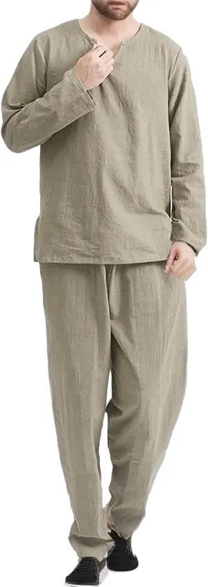 Pajamas for Men Big and Tall Long Sleeve V Neck Sleepwear Casual Soft Top Lounge Pants 2 Piece Set Mens Winter Pajamas Sets