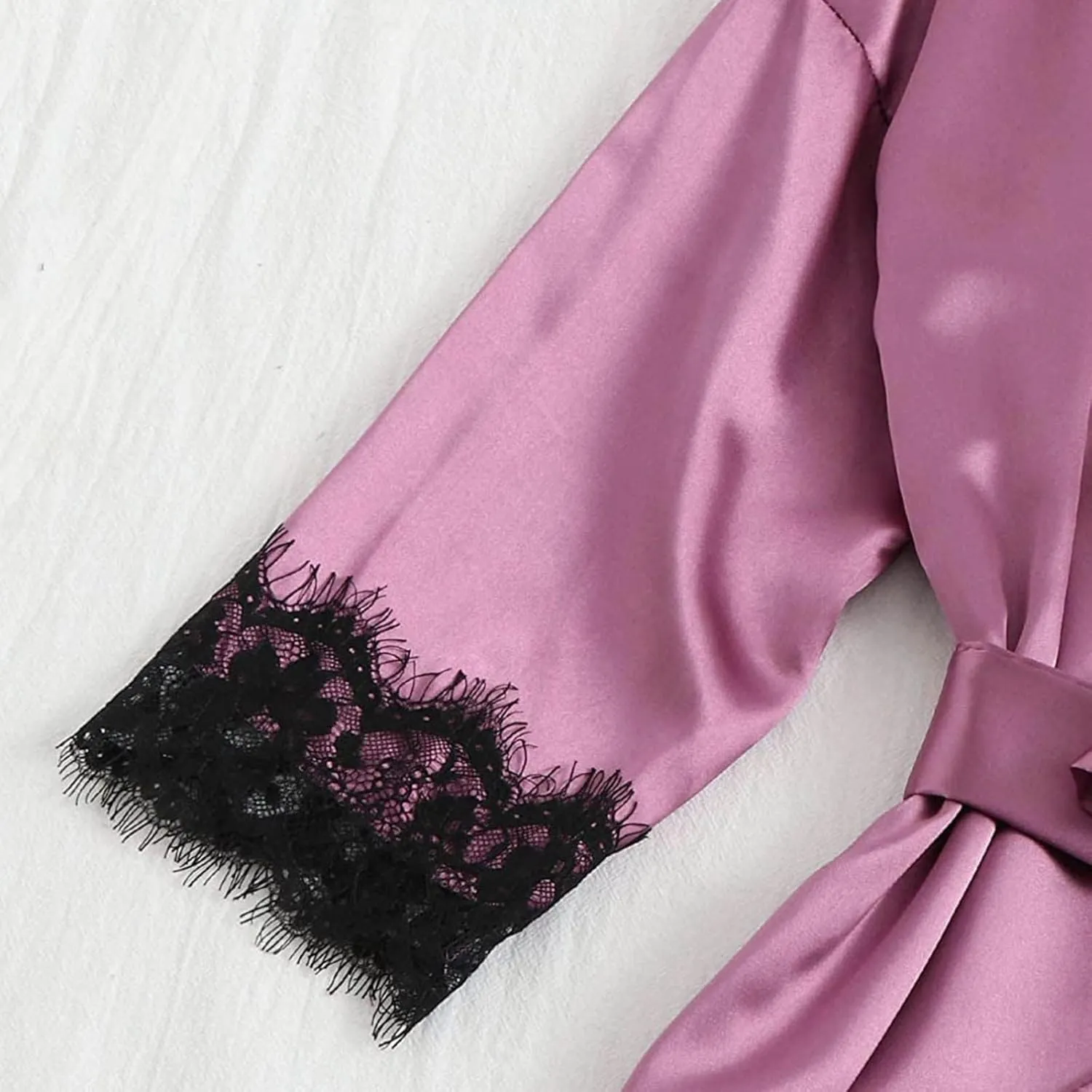 Pajamas for Women Set 4PCS Satin Pajamas Set Sexy Cami Top and Shorts Pj Sets Floral Lace Lingerie Sets with Robe