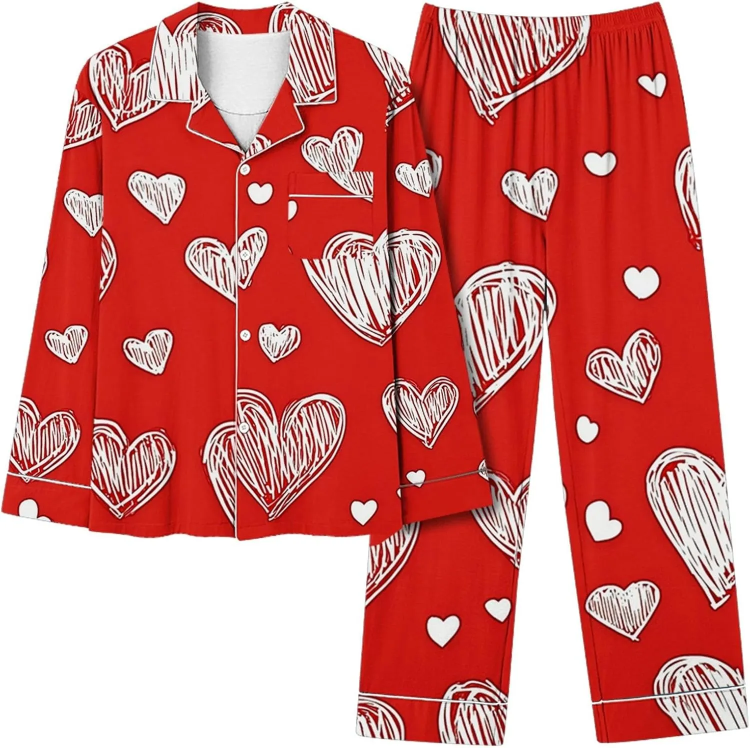 Pajamas For Women Set Home Leisure Valentine's Day Bow Love Loose Imitation Cute Heart Print Pjs Lounge Set Sleepwear