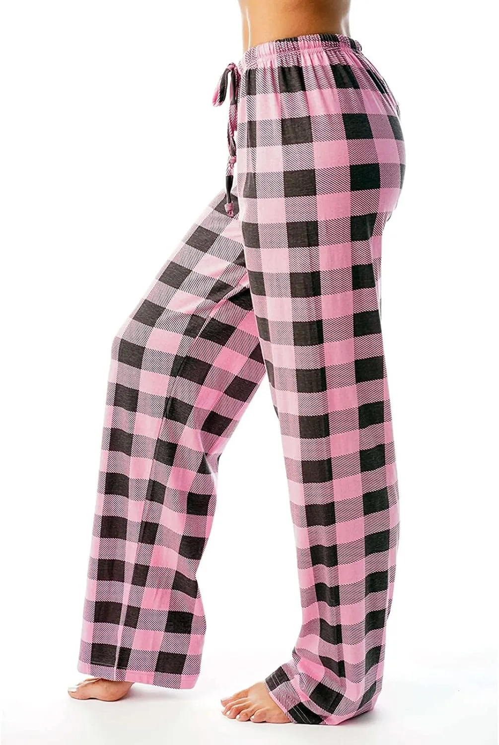 Pajamas Pants for Women Wide Leg Casual Comfy Loose Plaid Pants Stretchy Cute Sleep Bell Bottom Pajama Pants