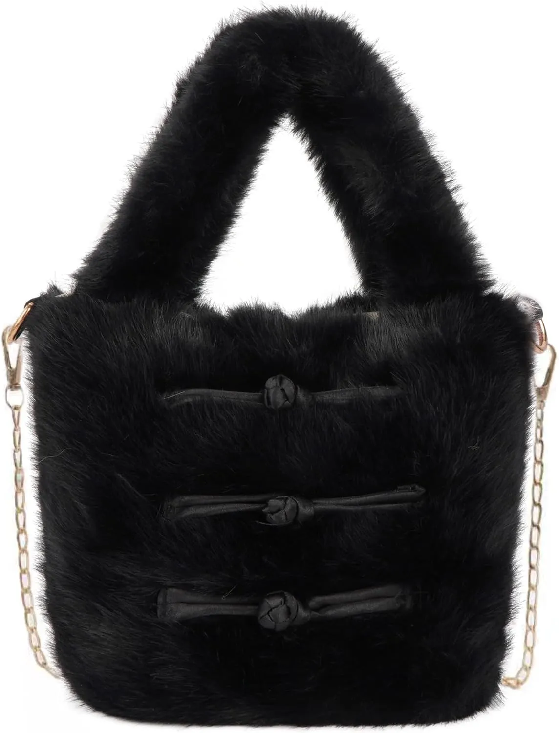 Pandalein Women's Faux Fur Mini Tote Bag, Winter Bag, Fluffy Bucket Bag, Plush Handbag, Fur Shoulder Bag, Cute Plush Bag, Handbag with Chain