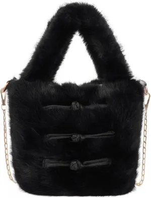Pandalein Women's Faux Fur Mini Tote Bag, Winter Bag, Fluffy Bucket Bag, Plush Handbag, Fur Shoulder Bag, Cute Plush Bag, Handbag with Chain