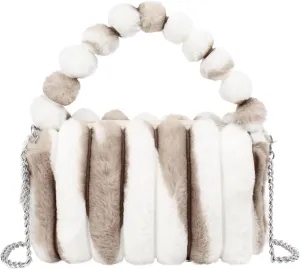 Pandalein Women's Faux Fur Winter Clutch Fluffy Evening Bag Plush Handbag Chain Shoulder Bag Plush Bag with Zip for Wedding Prom Party