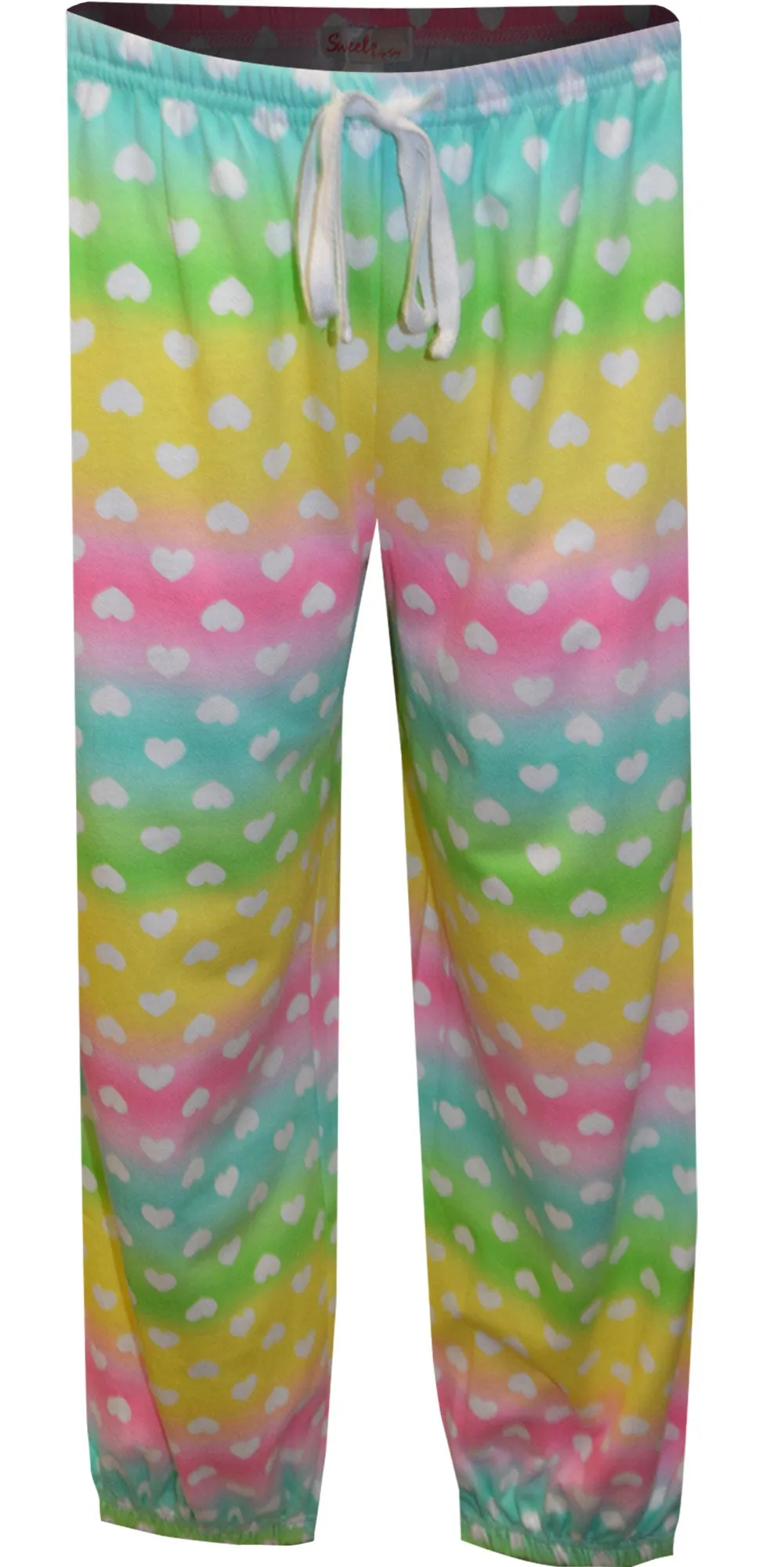 Pastel Rainbow and Hearts French Terry Capri Lounge Pants
