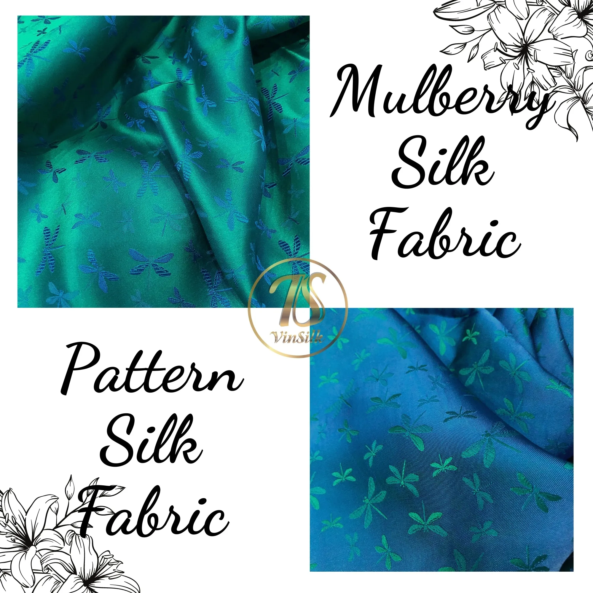 PATTERN MULBERRY SILK fabric by the yard - Handmade fabric – Dress making – Silk for sewing - Gift for women - Blue silk fabric