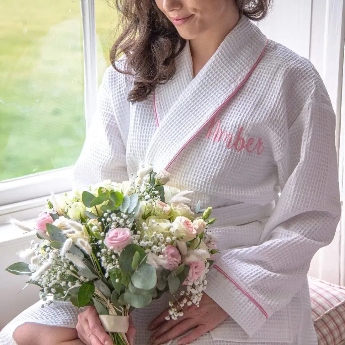 Personalised Aztex Shawl Collar Waffle Dressing Gown - Front and Back Embroidery