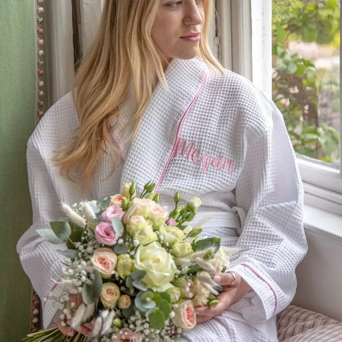 Personalised Aztex Shawl Collar Waffle Dressing Gown - Front and Back Embroidery