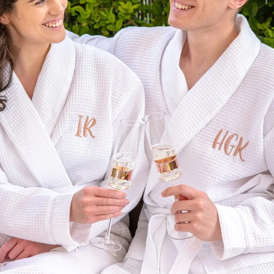 Personalised Aztex Shawl Collar Waffle Dressing Gown - Front and Back Embroidery