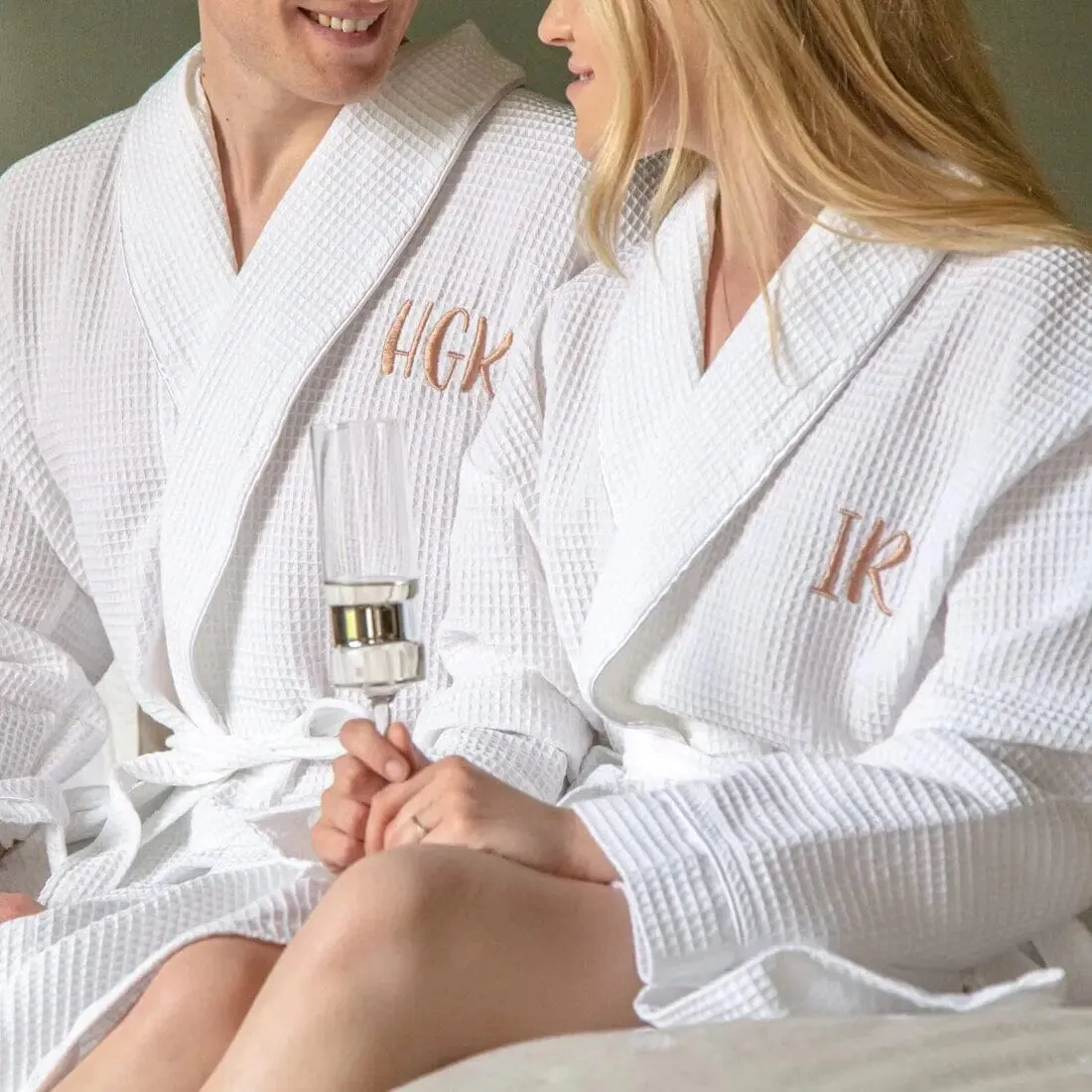 Personalised Aztex Shawl Collar Waffle Dressing Gown - Front and Back Embroidery