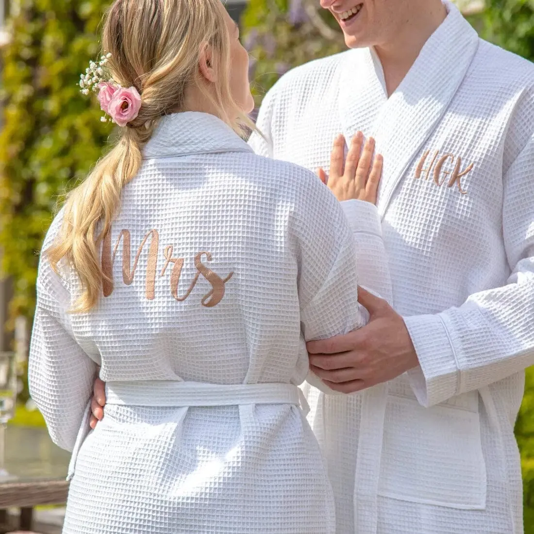 Personalised Aztex Shawl Collar Waffle Dressing Gown - Front and Back Embroidery