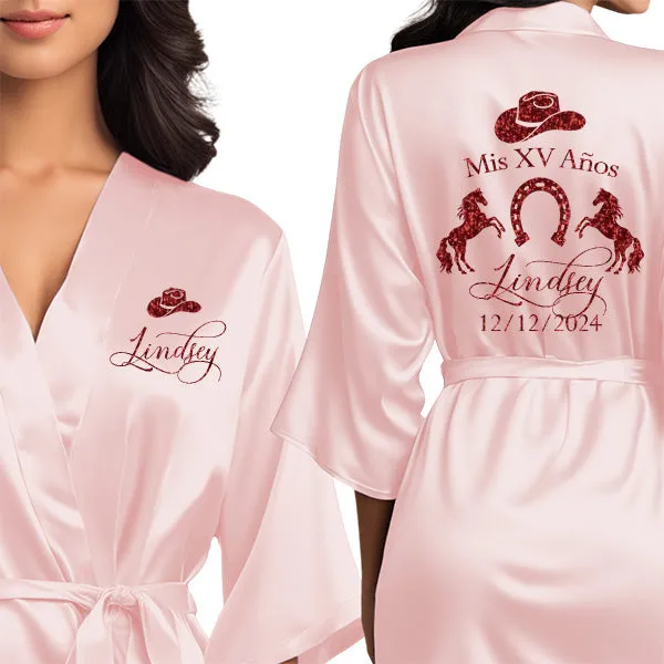 Personalized Mis Quince Charro Robes with Slippers Set