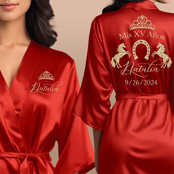 Personalized Mis Quince Charro Robes with Slippers Set