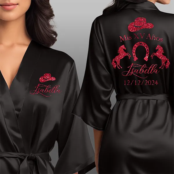 Personalized Mis Quince Charro Robes with Slippers Set