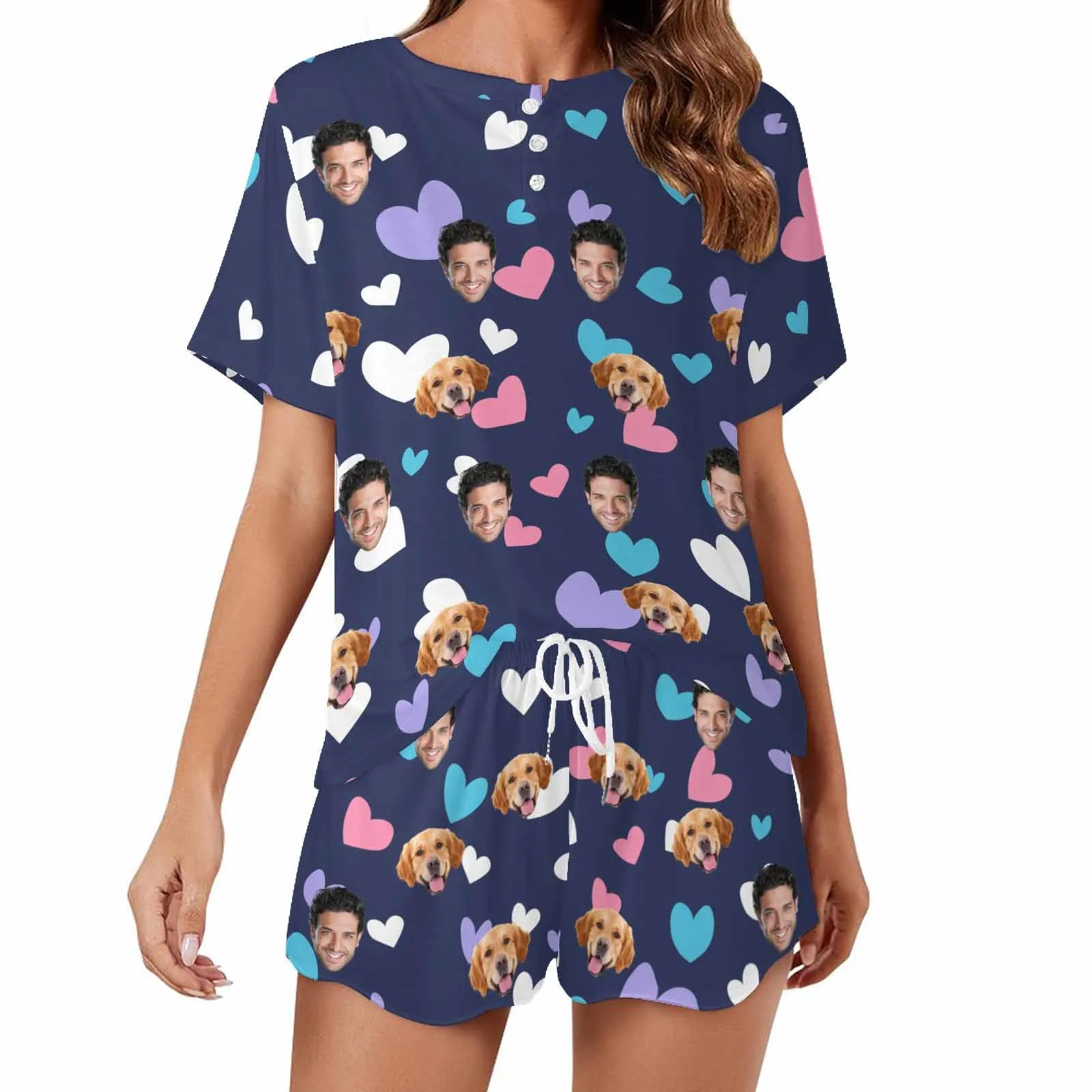 Personalized Photo Pajama Sets for Women Custom Face Short Sleeve Sleepwear Nightwear Customized Lover Gift