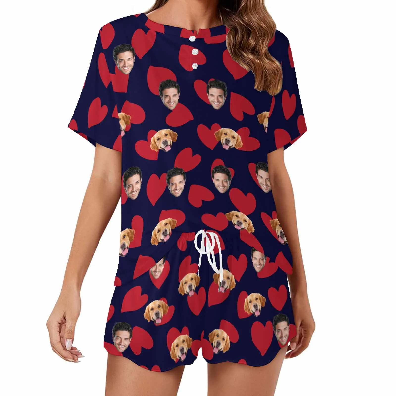 Personalized Photo Pajama Sets for Women Custom Face Short Sleeve Sleepwear Nightwear Customized Lover Gift