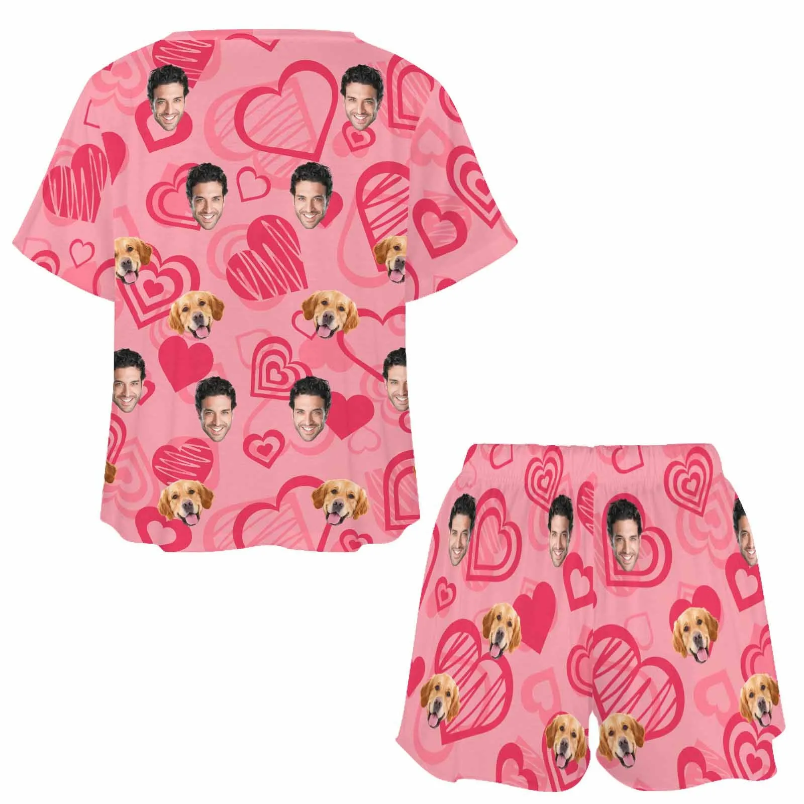 Personalized Photo Pajama Sets for Women Custom Face Short Sleeve Sleepwear Nightwear Customized Lover Gift