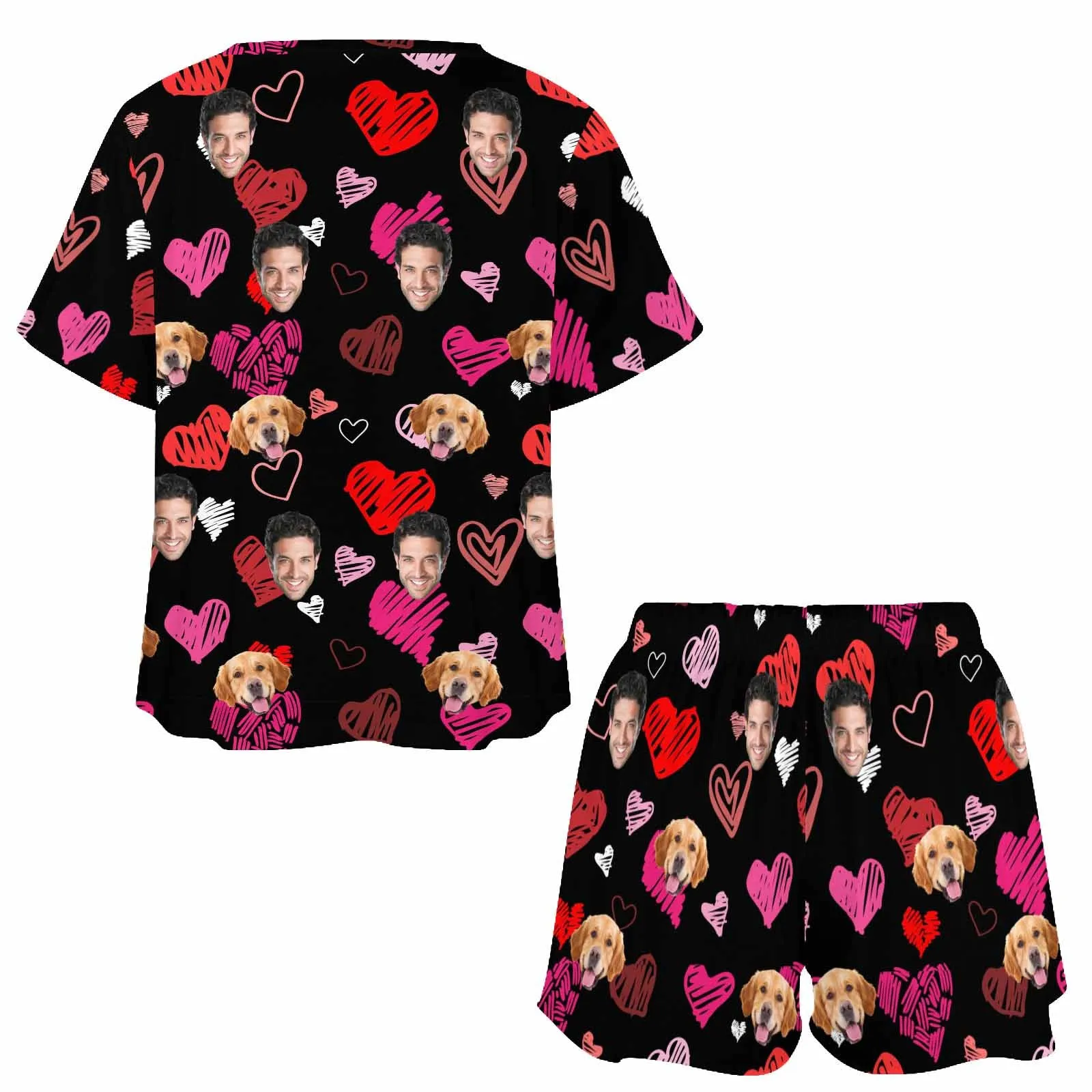 Personalized Photo Pajama Sets for Women Custom Face Short Sleeve Sleepwear Nightwear Customized Lover Gift