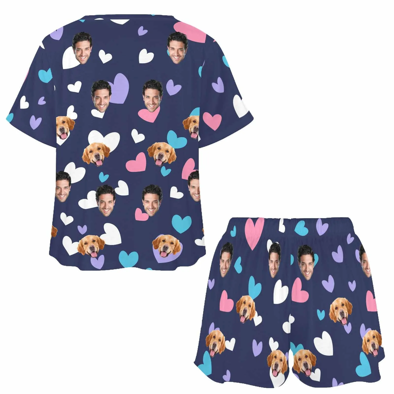 Personalized Photo Pajama Sets for Women Custom Face Short Sleeve Sleepwear Nightwear Customized Lover Gift