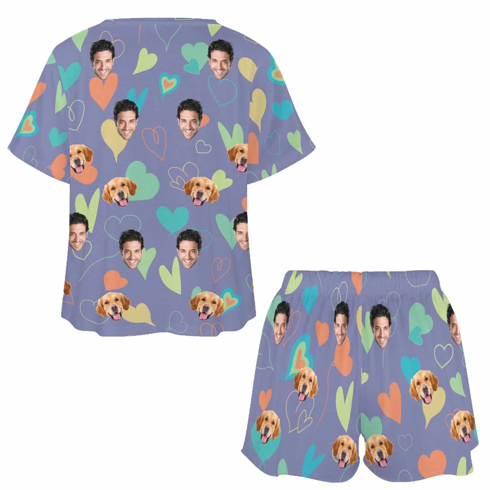Personalized Photo Pajama Sets for Women Custom Face Short Sleeve Sleepwear Nightwear Customized Lover Gift