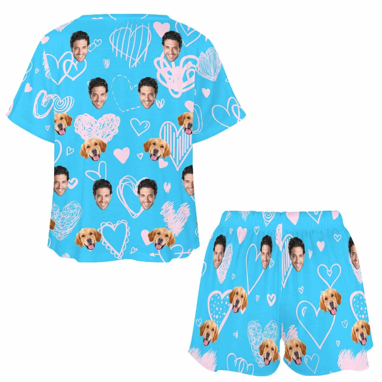 Personalized Photo Pajama Sets for Women Custom Face Short Sleeve Sleepwear Nightwear Customized Lover Gift