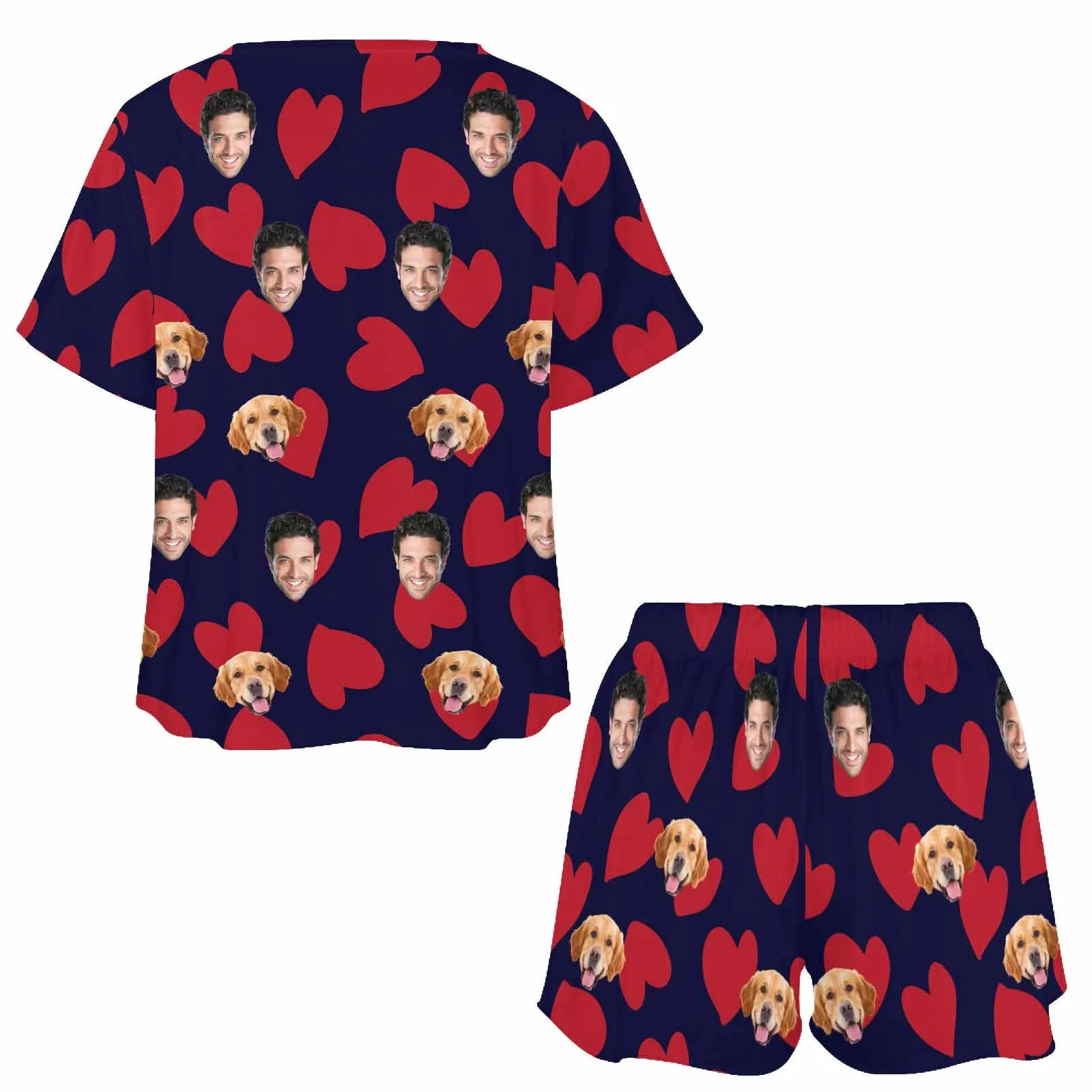 Personalized Photo Pajama Sets for Women Custom Face Short Sleeve Sleepwear Nightwear Customized Lover Gift