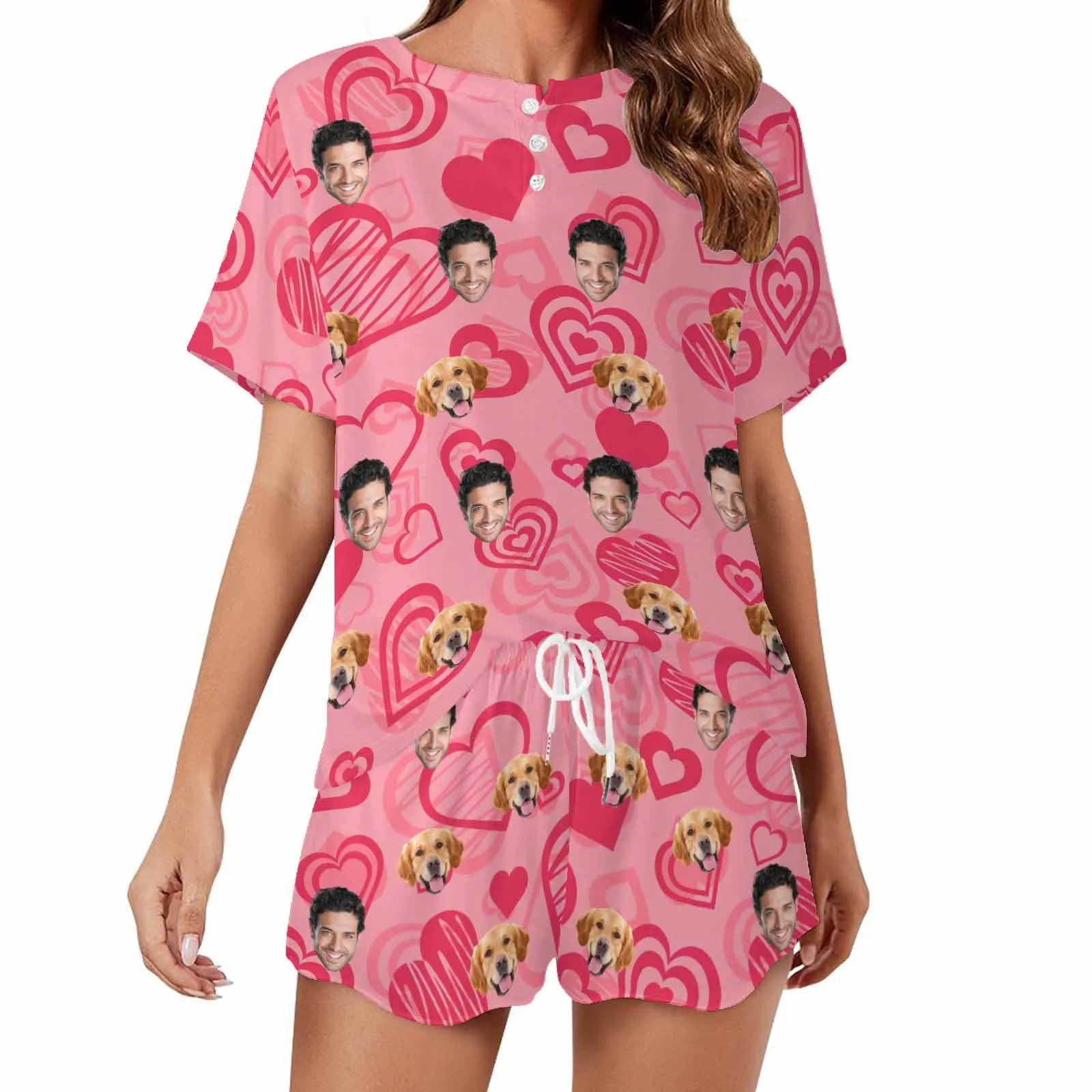 Personalized Photo Pajama Sets for Women Custom Face Short Sleeve Sleepwear Nightwear Customized Lover Gift