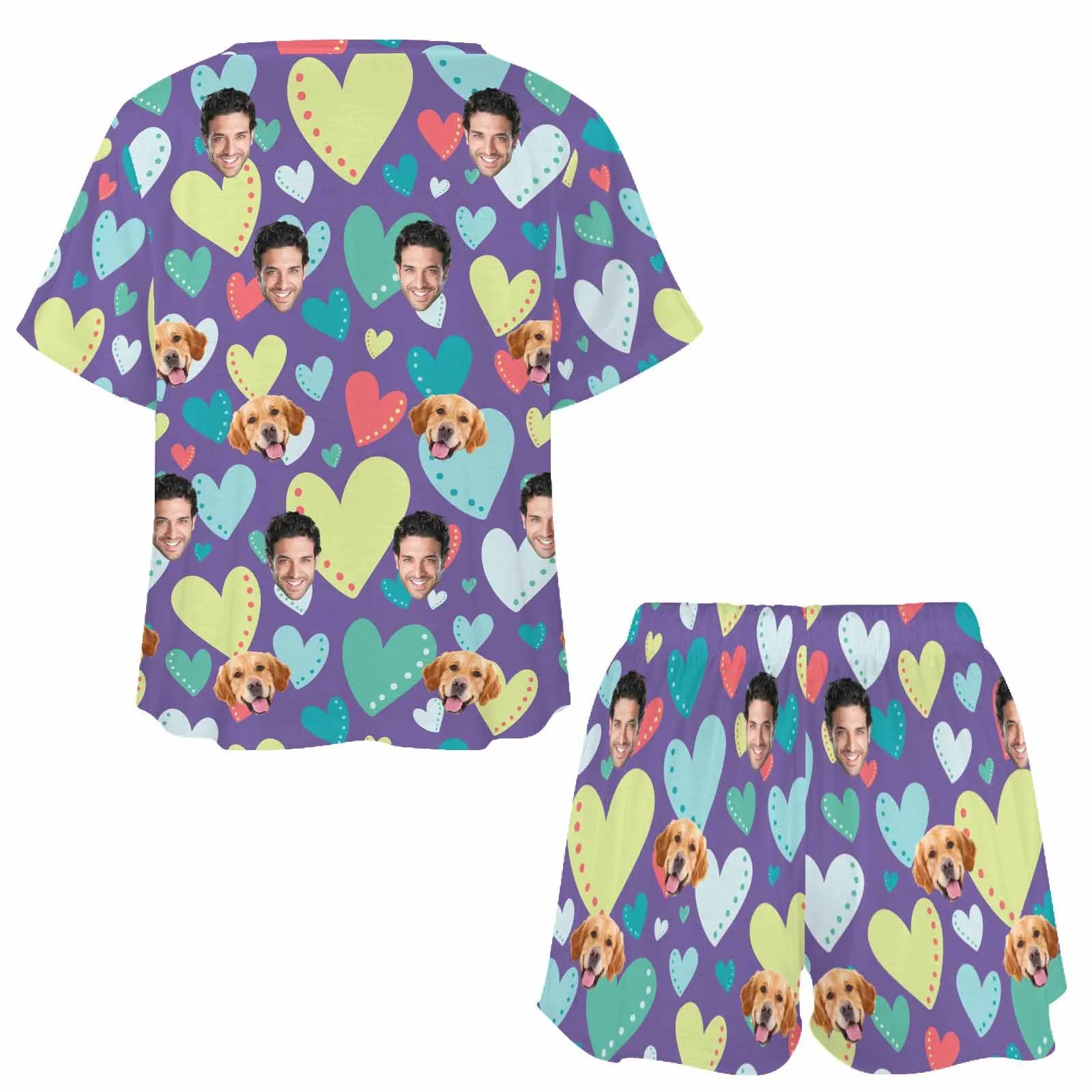 Personalized Photo Pajama Sets for Women Custom Face Short Sleeve Sleepwear Nightwear Customized Lover Gift