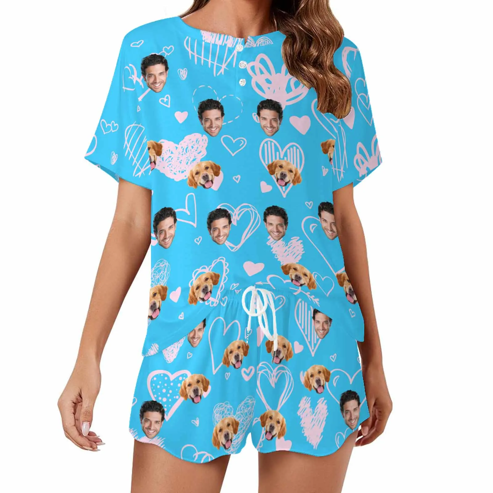 Personalized Photo Pajama Sets for Women Custom Face Short Sleeve Sleepwear Nightwear Customized Lover Gift