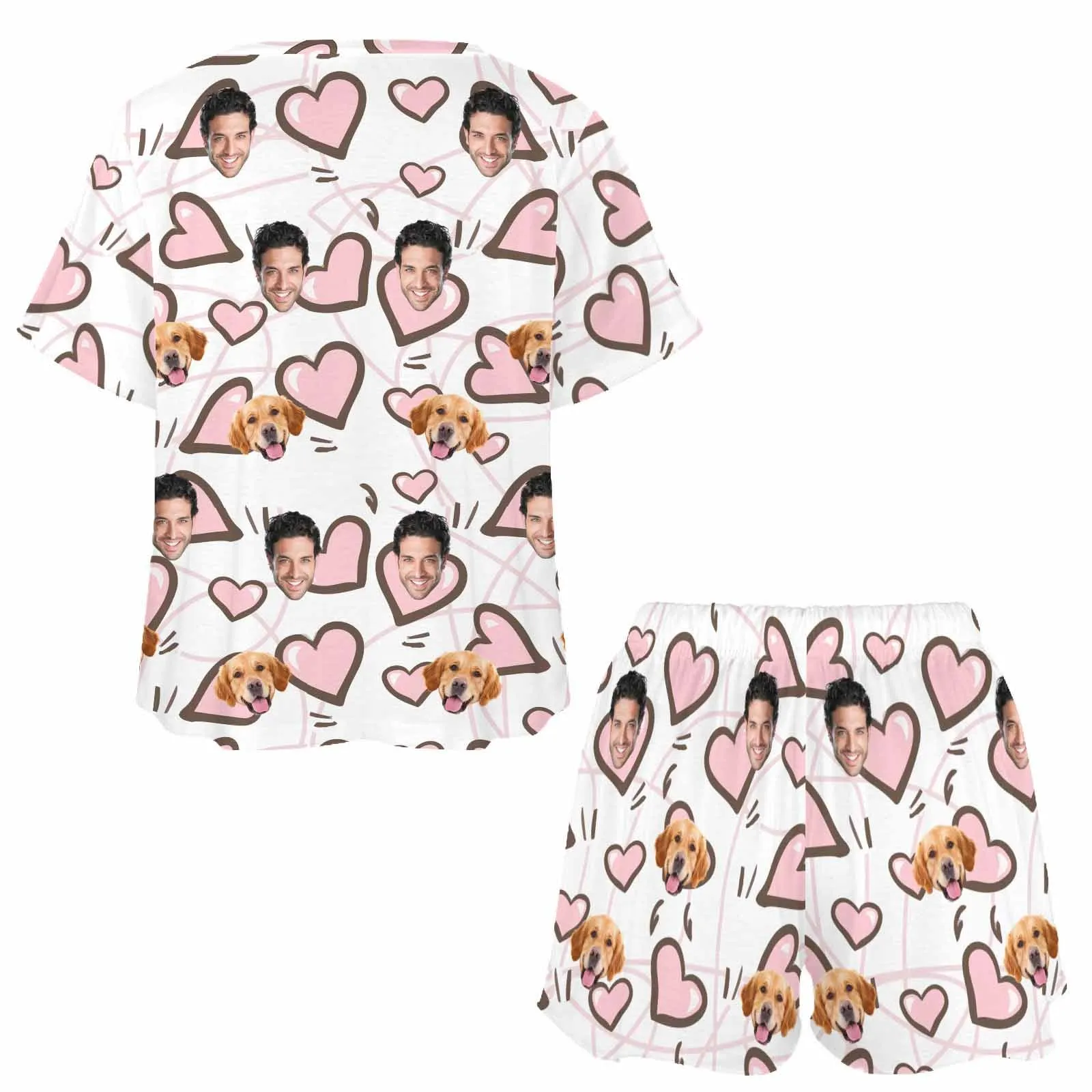 Personalized Photo Pajama Sets for Women Custom Face Short Sleeve Sleepwear Nightwear Customized Lover Gift
