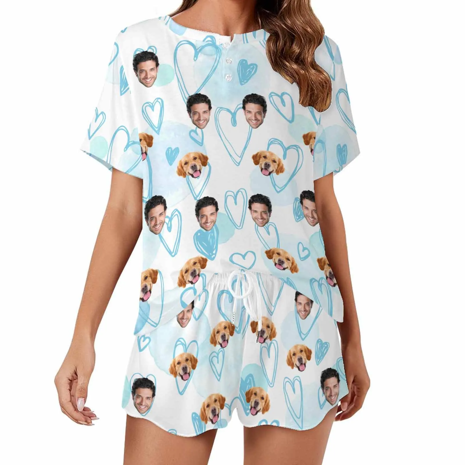Personalized Photo Pajama Sets for Women Custom Face Short Sleeve Sleepwear Nightwear Customized Lover Gift