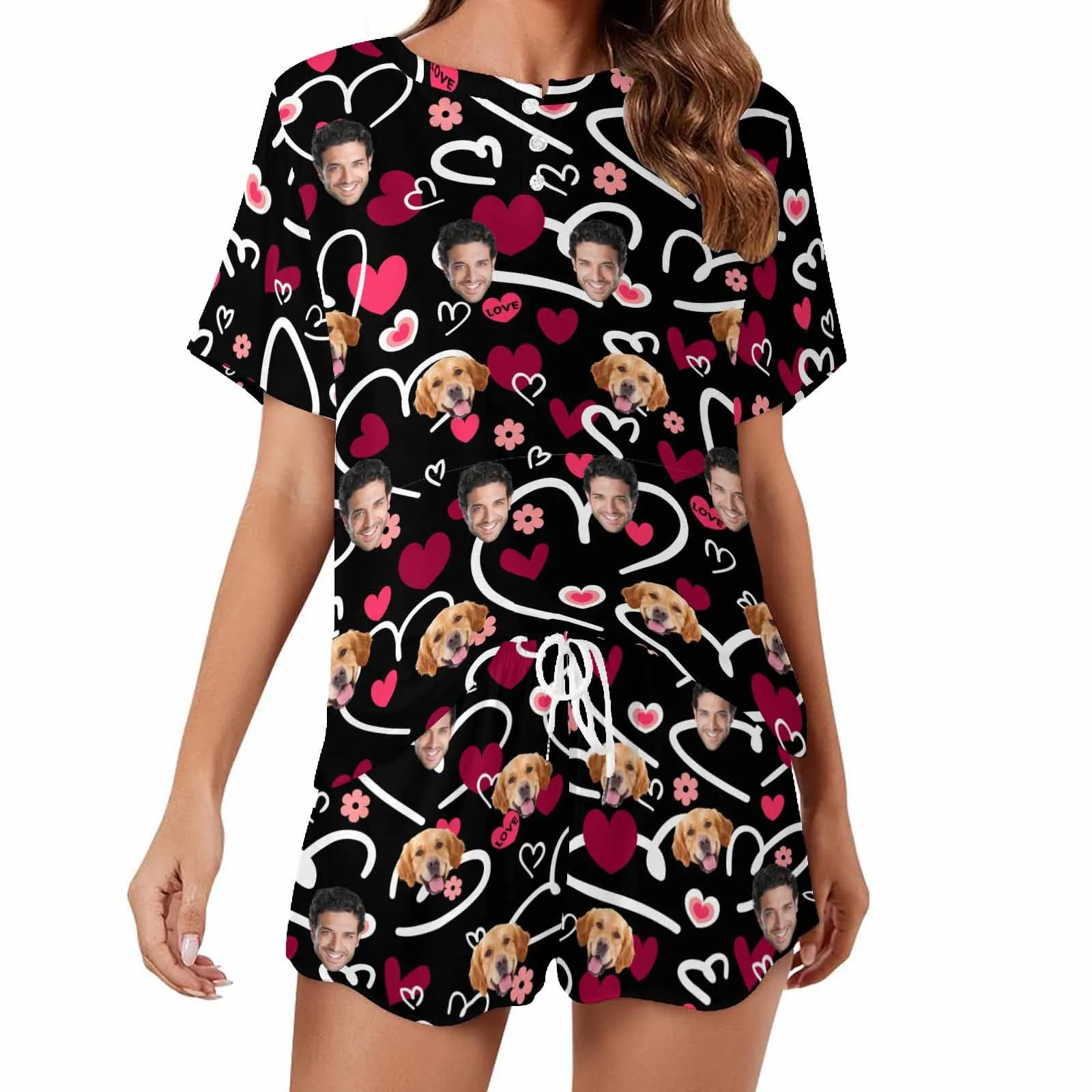 Personalized Photo Pajama Sets for Women Custom Face Short Sleeve Sleepwear Nightwear Customized Lover Gift